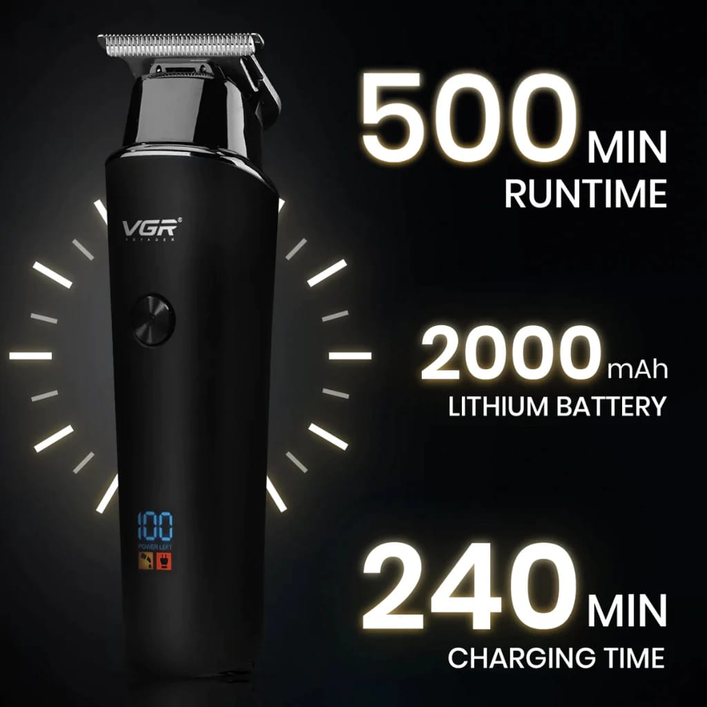 VGR V-937 Professional Hair Trimmer – Stainless Steel Blades, Cordless, USB Charging, LED Display (Official AFA Edition
