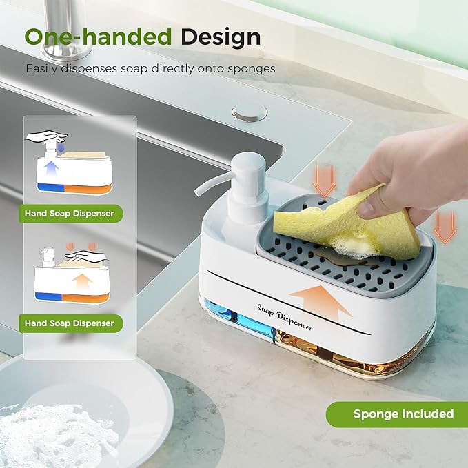 2-in-1 Dual Compartment Soap Dispenser and Sponge Holder