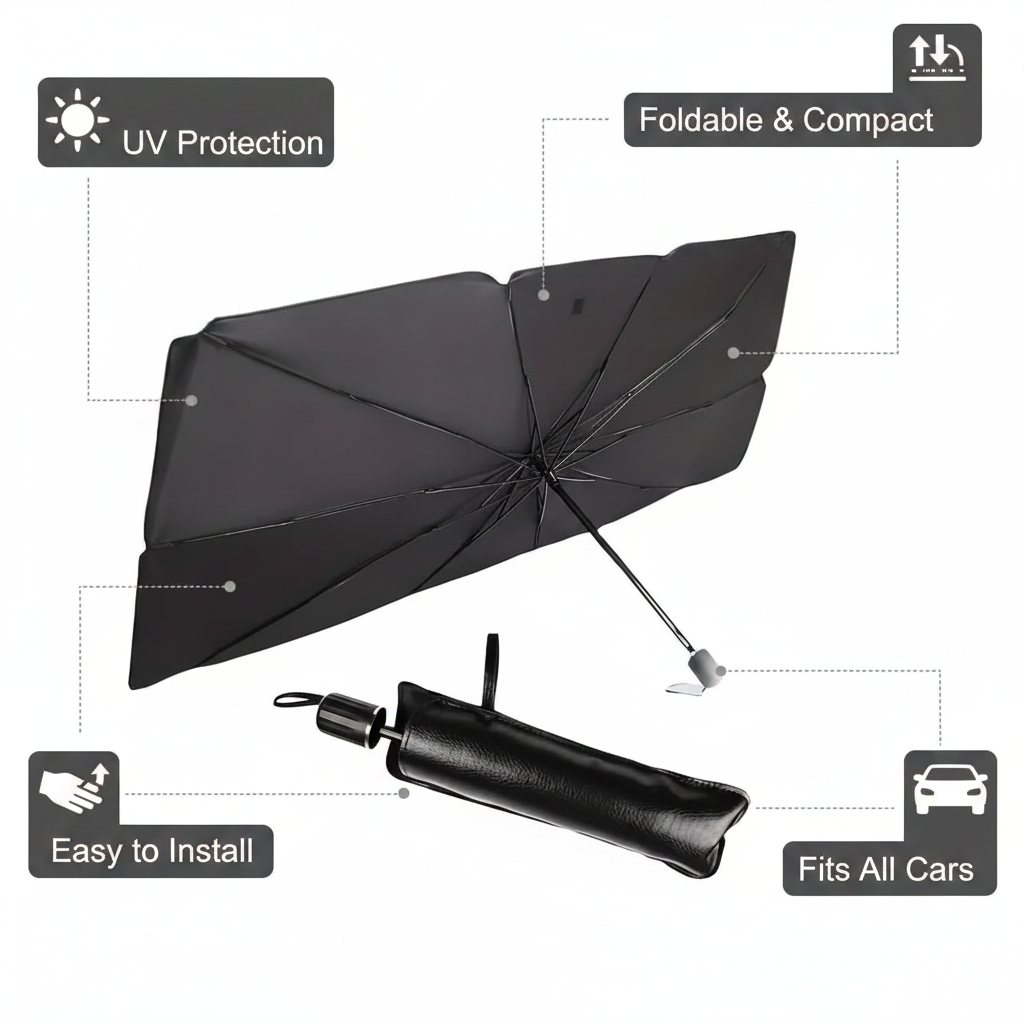 Universal Car Windshield Sunshade Umbrella – Foldable UV Protection & Heat Insulator