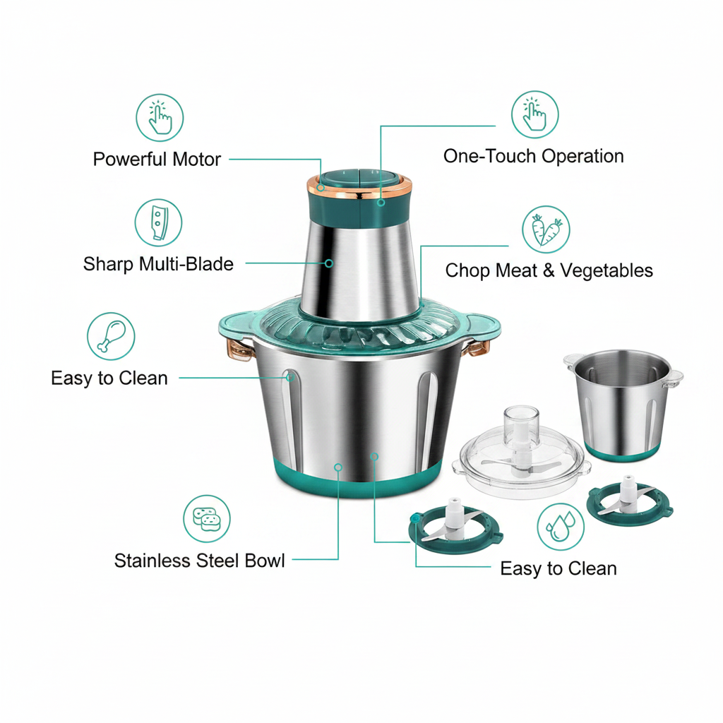 Powerful Stainless Steel Food Chopper - Effortless Meal Prep