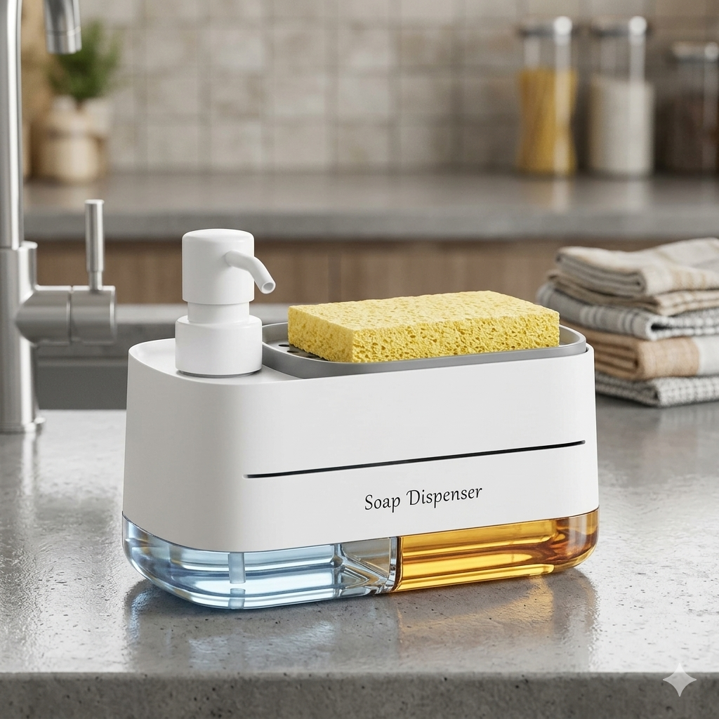2-in-1 Dual Compartment Soap Dispenser and Sponge Holder