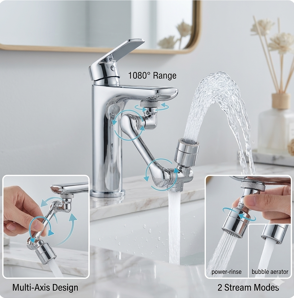 1080° Rotating Faucet Extender - Universal Robotic Arm Aerator