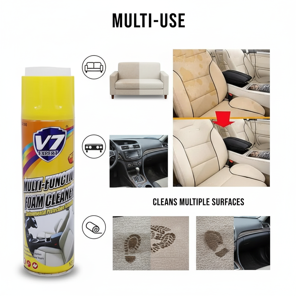 V7 Expert Multi-Purpose Foam Cleaner – Instant Stain Remover for Home & Car